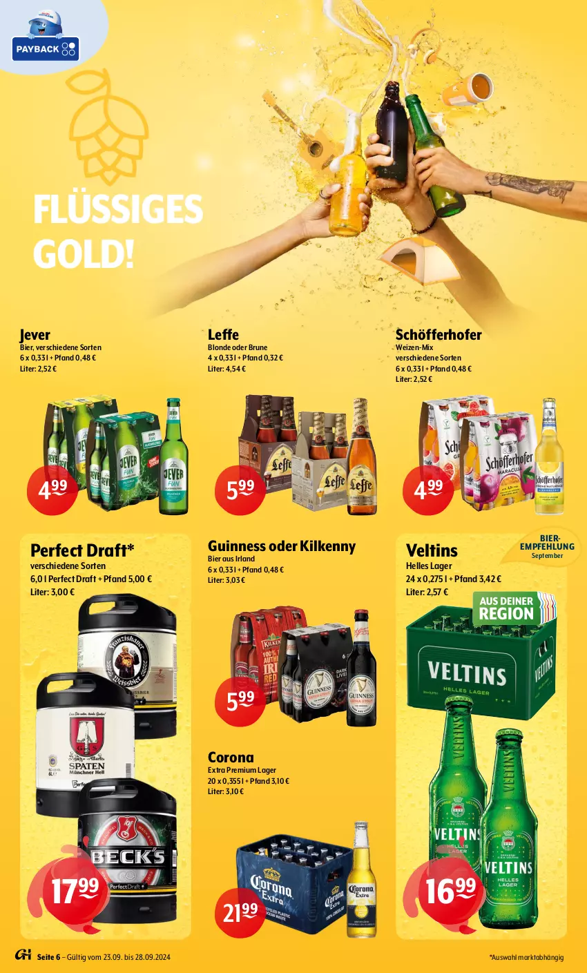 Aktueller Prospekt Getraenke Hoffmann - Prospekte - von 23.09 bis 28.09.2024 - strona 6 - produkty: bier, Biere, corona, corona extra, elle, Guinness, jever, Kilkenny, schöfferhofer, Ti, veltins