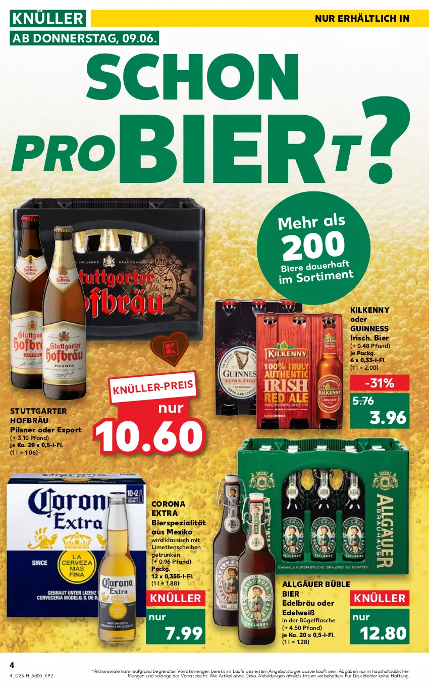 Aktueller Prospekt Kaufland - Spezielle Angebote - von 09.06 bis 15.06.2022 - strona 4 - produkty: angebot, auer, bier, Biere, bügel, bügelflasche, corona, corona extra, eis, flasche, Guinness, Kilkenny, LG, limette, limetten, Mett, metten, pils, pilsner, Spezi, Ti, ZTE