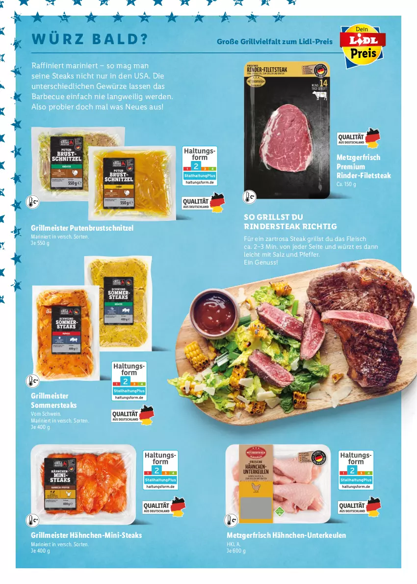 Aktueller Prospekt Lidl - Grillen-Magazin - von 25.04 bis 25.09.2022 - strona 10 - produkty: barbecue, bier, eis, erde, filet, filets, fleisch, gewürz, grill, Hähnchen-Unterkeulen, Meister, nuss, pfeffer, pute, putenbrust, reis, rind, rinder, Rindersteak, salz, schnitzel, schwein, steak, steaks, Ti, wein