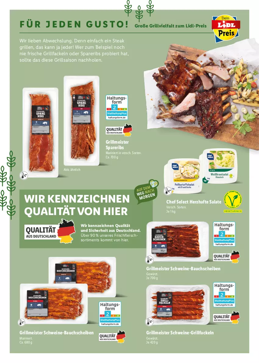 Aktueller Prospekt Lidl - Grillen-Magazin - von 25.04 bis 25.09.2022 - strona 14 - produkty: Bau, bauchscheiben, bier, eis, fleisch, gewürz, grill, grillfackeln, Meister, reis, salat, salate, schwein, schweine, schweine-bauch, schweine-bauchscheiben, spareribs, steak, Ti, wein, weine