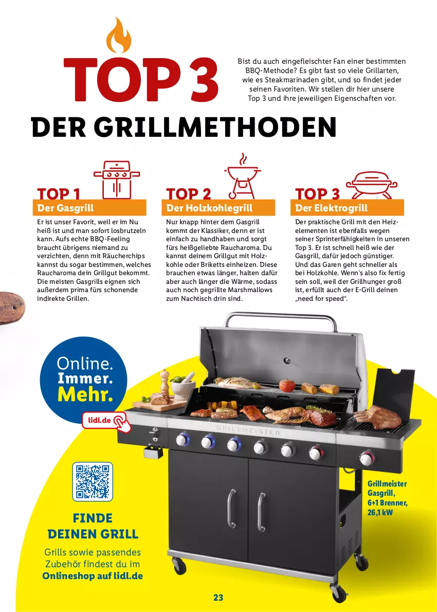 Aktueller Prospekt Lidl - Grillen-Magazin - von 25.04 bis 25.09.2022 - strona 23 - produkty: beko, briketts, chips, eis, Elektro, elle, ente, erde, fleisch, gasgrill, grill, Holz, holzkohle, holzkohlegrill, Kohlegrill, LG, marinade, mars, Meister, Rauch, Soda, spee, steak, Ti, tisch