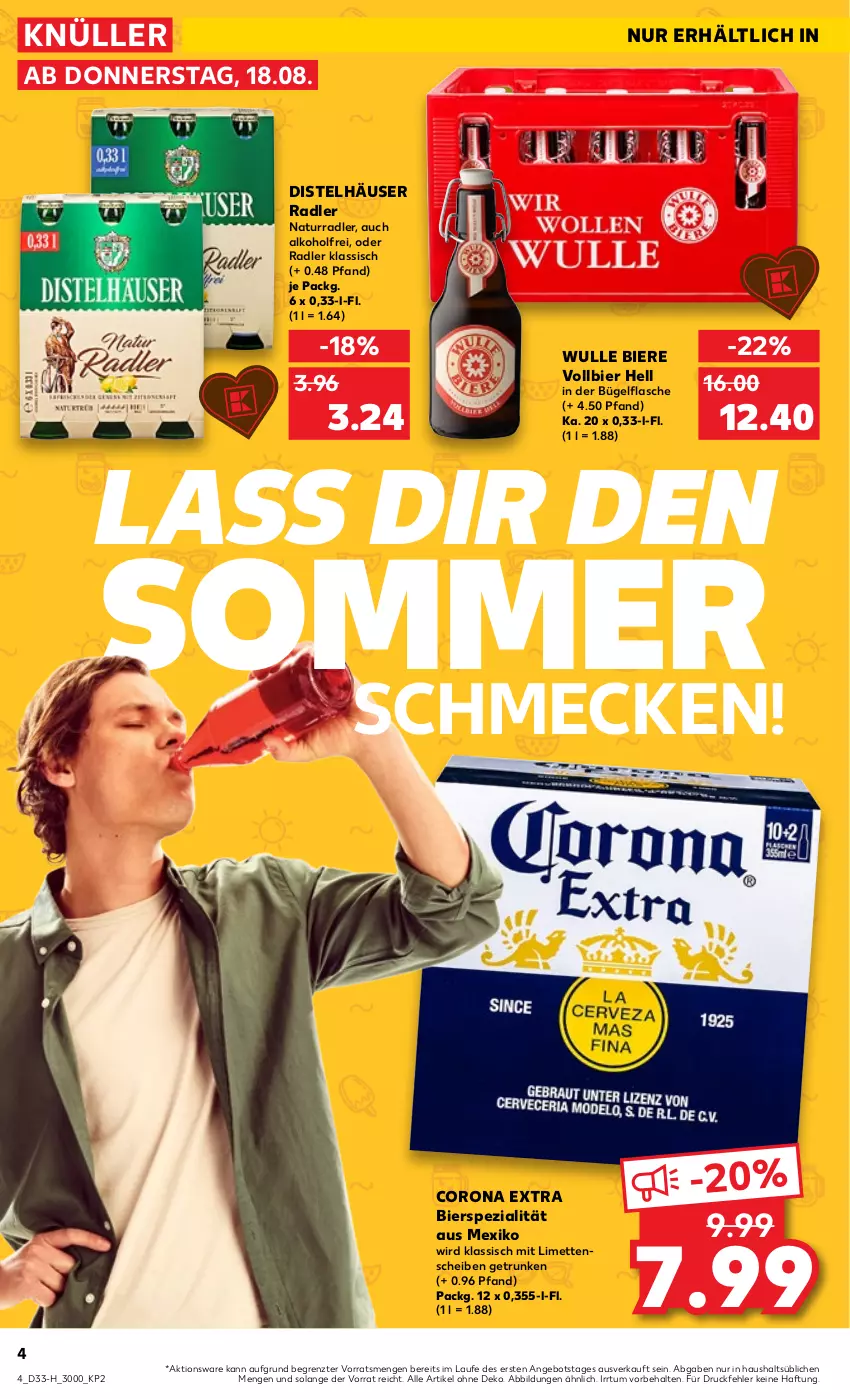 Aktueller Prospekt Kaufland - Spezielle Angebote - von 18.08 bis 24.08.2022 - strona 4 - produkty: alkohol, angebot, bier, Biere, bügel, bügelflasche, corona, corona extra, flasche, limette, limetten, Mett, metten, natur, oder radler, radler, Spezi, Ti, ZTE