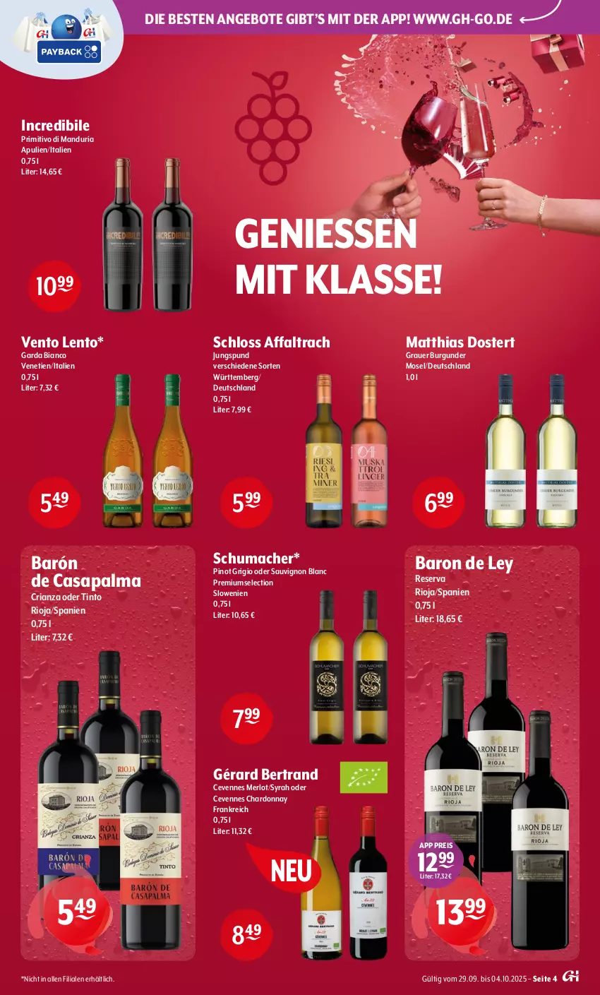 Aktueller Prospekt Getraenke Hoffmann - Prospekte - von 29.09 bis 04.10.2025 - strona 4 - produkty: angebot, angebote, auer, burgunder, chardonnay, eis, grauer burgunder, mac, merl, merlot, Pinot, pinot grigio, primitivo, reis, Ria, rioja, sauvignon, sauvignon blanc, Ti