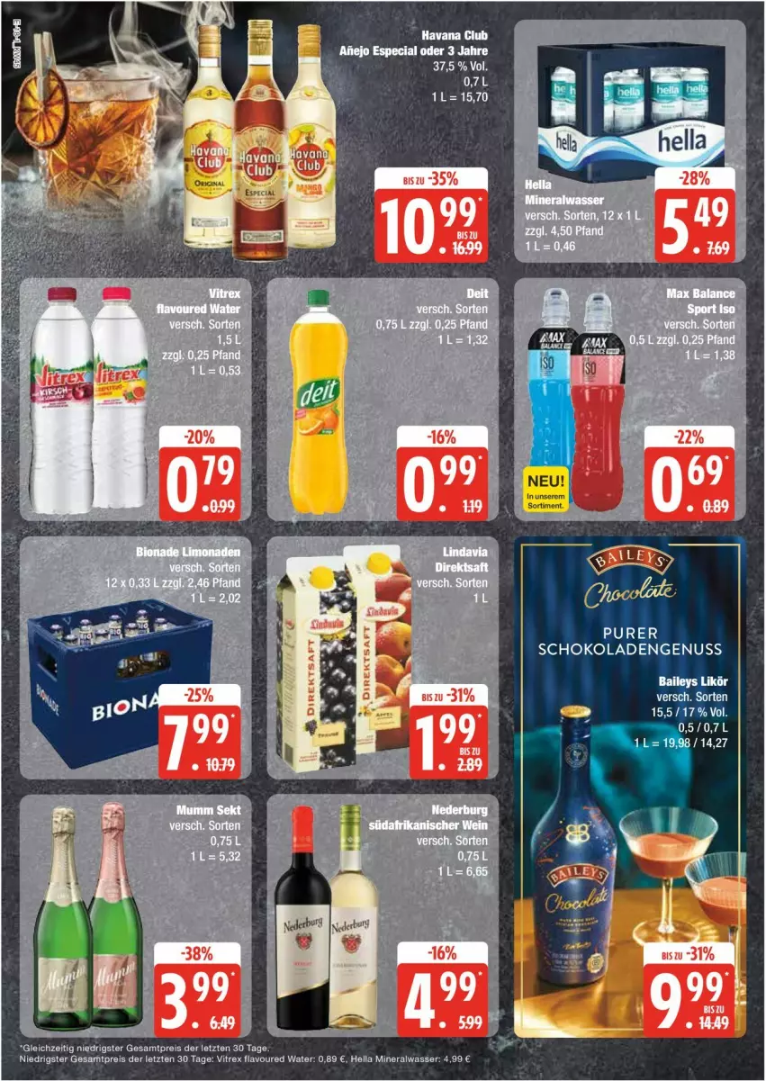 Aktueller Prospekt Edeka - Prospekte - von 04.11 bis 09.11.2024 - strona 18 - produkty: Alwa, baileys, eis, Havana Club, hella, likör, mineralwasser, nederburg, nuss, reis, schoko, schokolade, schokoladen, Ti, vitrex, wasser, ZTE