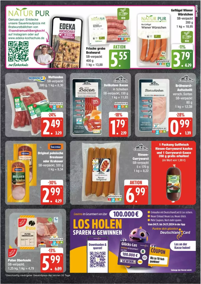 Aktueller Prospekt Edeka - Prospekte - von 04.11 bis 09.11.2024 - strona 7 - produkty: auer, bio, bratwurst, coupon, coupons, curry, currywurst, decke, deka, deutschlandcard, eis, Geflügel, grobe bratwurst, Kraut, natur, nuss, pizza, reis, sauce, Sauerkraut, Ti, wiener, wiener würstchen, wurst, würstchen, ZTE