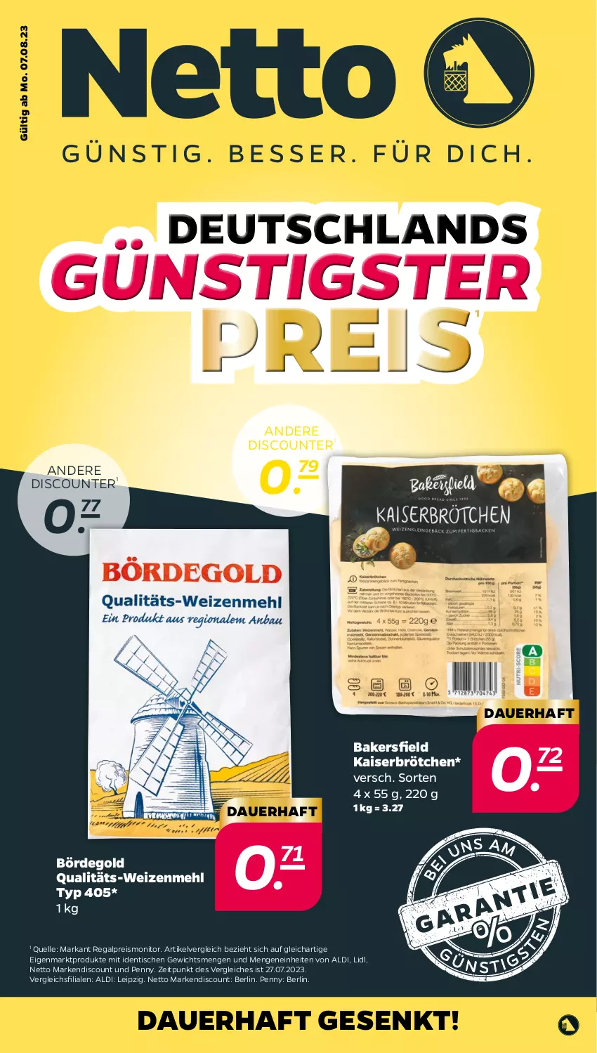 Aktueller Prospekt Netto - Woche 32 - von 07.08 bis 12.08.2023 - strona 29 - produkty: aldi, auer, brötchen, discount, eis, elle, Kaiser, mehl, monitor, regal, reis, Ti, tisch, weizenmehl