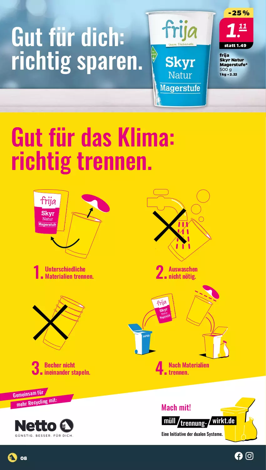 Aktueller Prospekt Netto - Woche 32 - von 07.08 bis 12.08.2023 - strona 8 - produkty: Becher, natur, papier, Ria, Skyr, Ti