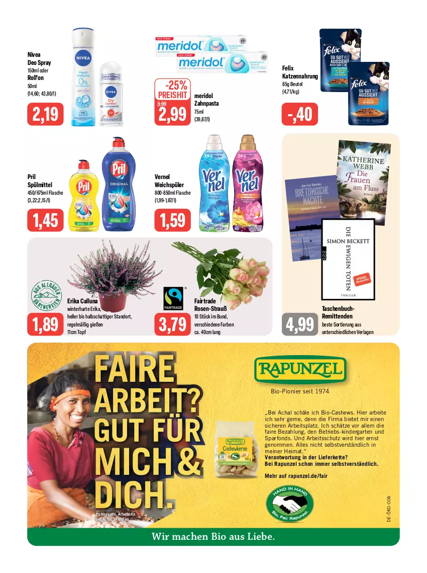 Aktueller Prospekt Feneberg - Prospekte - von 12.10 bis 14.10.2023 - strona 10 - produkty: beutel, bio, buch, Cashew, deo, deo spray, eis, elle, felix, flasche, Garten, katzennahrung, Kette, Kinder, LG, mac, meridol, nivea, pasta, pril, reis, rosen, spülmittel, Tasche, taschen, Taschenbuch, Ti, topf, vernel, weichspüler, zahnpasta