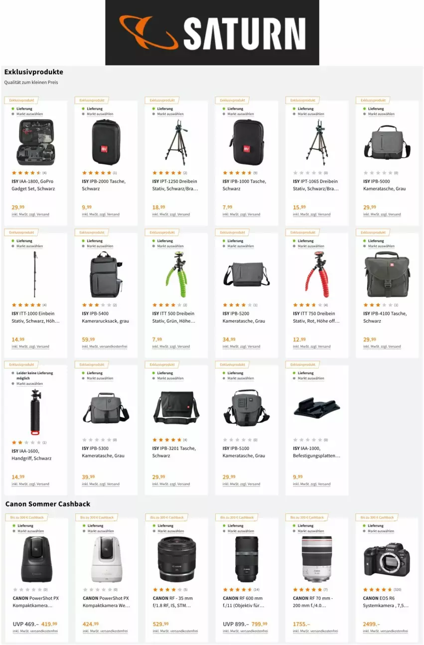 Aktueller Prospekt Saturn - Prospekte - von 22.06 bis 29.06.2022 - strona 5 - produkty: canon, eis, GoPro, kamera, latte, leine, ndk, reis, rucksack, sac, systemkamera, Tasche, Ti, versandkostenfrei