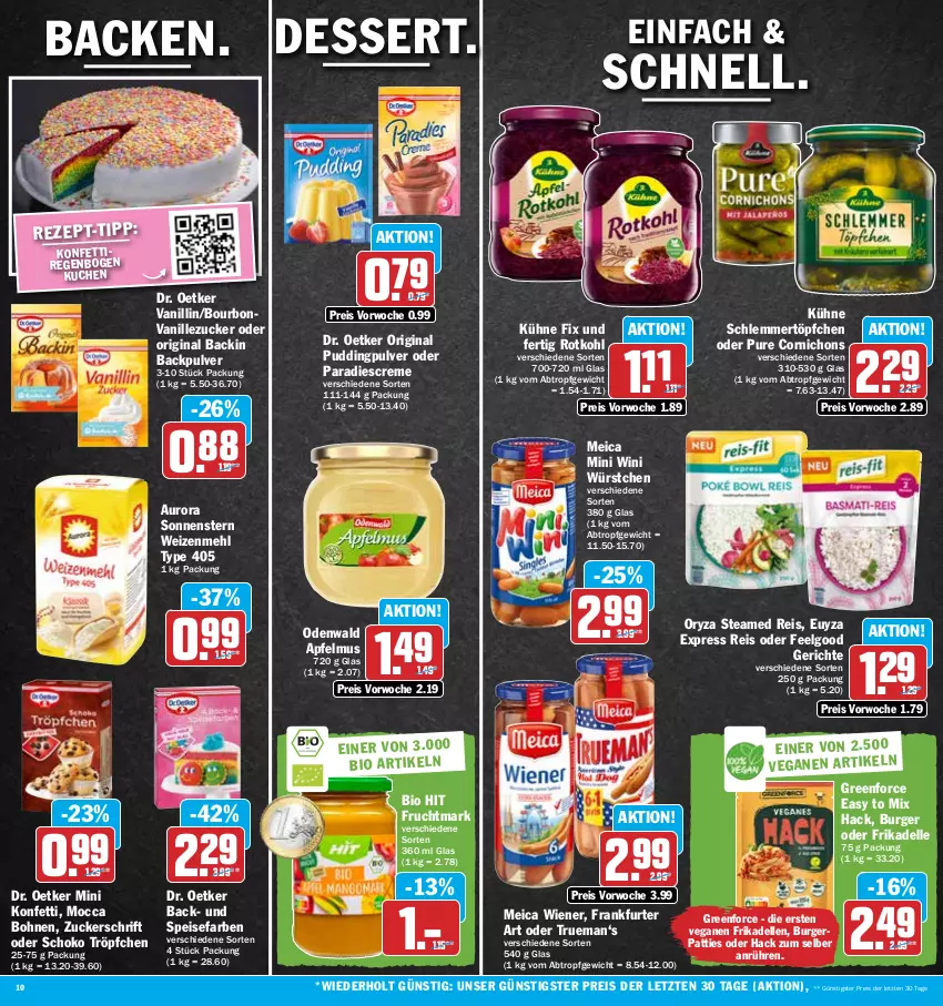 Aktueller Prospekt Hit - Prospekte - von 20.02 bis 25.02.2023 - strona 10 - produkty: apfel, apfelmus, bio, bio hit, bohne, bohnen, bourbon, bourbonvanille, burger, creme, dell, dessert, Dr. Oetker, eis, elle, frankfurter, frikadellen, frucht, Fruchtmark, gin, kuchen, Kühne, LG, mehl, meica, odenwald, oryza, pudding, reis, rotkohl, schlemmertöpfchen, schoko, Ti, Töpfchen, type 405, vanille, weizenmehl, wiener, würstchen, ZTE, zucker