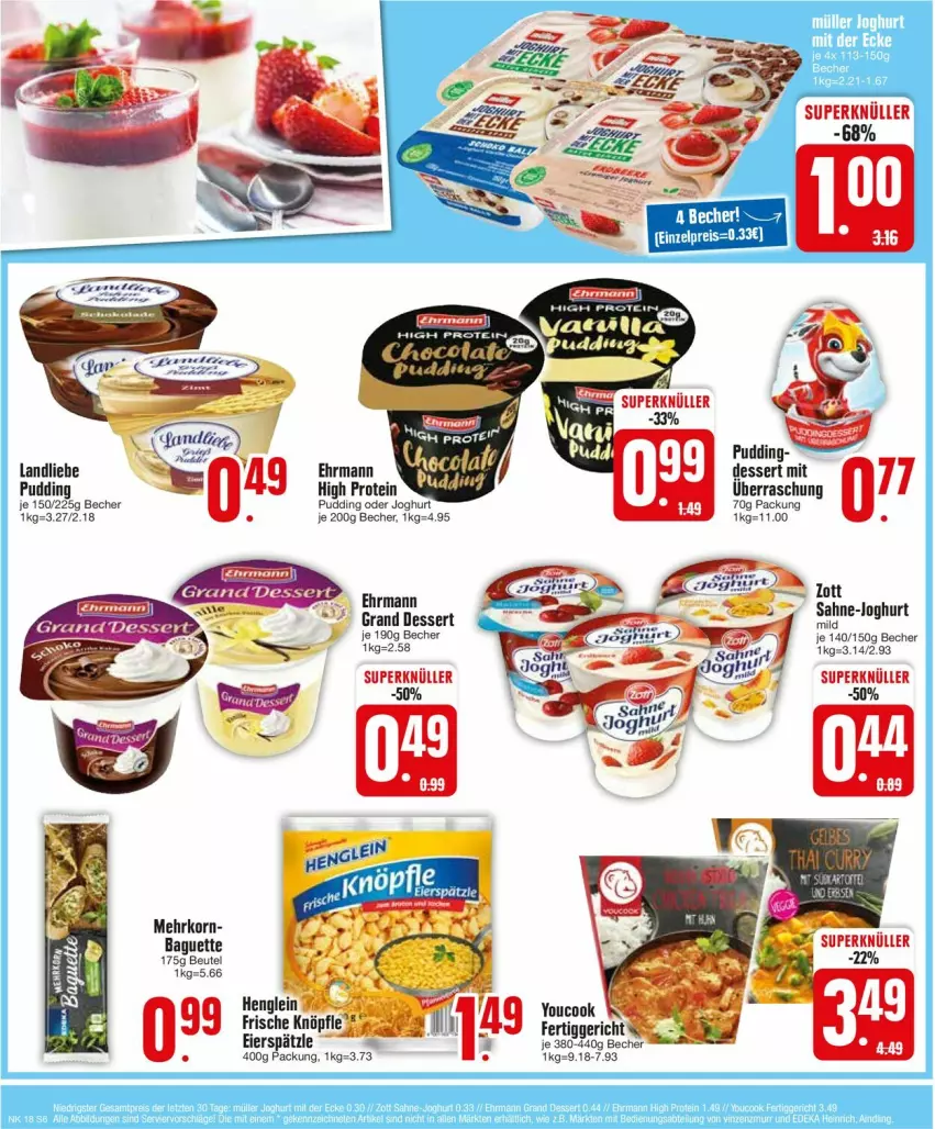 Aktueller Prospekt Edeka - Prospekte - von 29.04 bis 04.05.2024 - strona 6 - produkty: baguette, Becher, beutel, dessert, ehrmann, eier, eierspätzle, joghur, joghurt, korn, landliebe, pudding, sahne