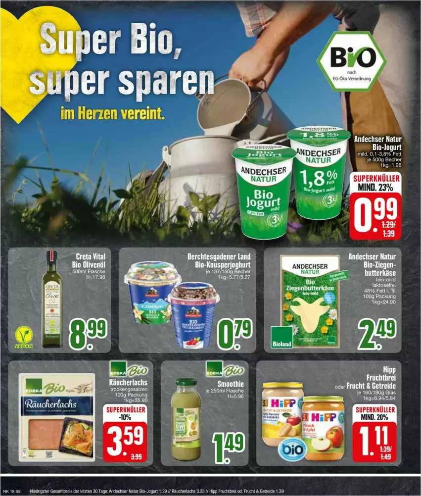 Aktueller Prospekt Edeka - Prospekte - von 29.04 bis 04.05.2024 - strona 8 - produkty: andechser natur, bio, Brei, creta vital, eis, frucht, hipp, jogurt, lachs, LG, natur, Räucherlachs, reis, vita, ZTE