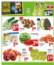 Gazetka promocyjna Edeka - Prospekte - Gazetka - ważna od 04.05 do 04.05.2024 - strona 2 - produkty: ananas, avocado, beere, beeren, bio, braun, champignon, champignons, champignons braun, gurke, heidelbeere, heidelbeeren, LG, melone, melonen, nuss, obst, pfirsich, pfirsiche, plattpfirsiche, salat, Schal, Schale, tafeläpfel, tafeltrauben, Ti, trauben, wasser, wassermelone, wassermelonen