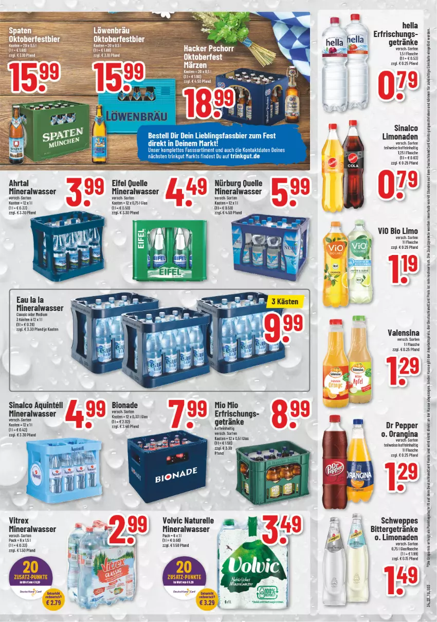 Aktueller Prospekt Trinkgut - von 21.08 bis 26.08.2023 - strona 3 - produkty: Alwa, angebot, angebotspreis, bier, bio, bio limo, bionade, deutschlandcard, eis, elle, erde, flasche, getränk, getränke, gin, hella, Intel, LG, limo, limonade, limonaden, mineralwasser, Mineralwasser Classic, Mio Mio, natur, orangina, reis, rel, schweppes, sinalco, Ti, vio bio limo, vitrex, volvic, wasser