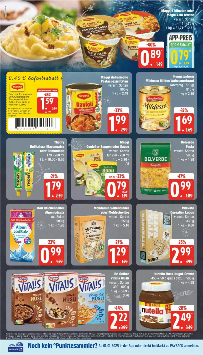 Aktueller Prospekt Edeka - Prospekte - von 30.12.2025 bis 04.01.2026 - strona 16 - produkty: creme, erde, farfalle, maggi, nuss, nuss-nugat-creme, nutella, pasta, payback, salz, schoko, Spezi, tesa, Ti