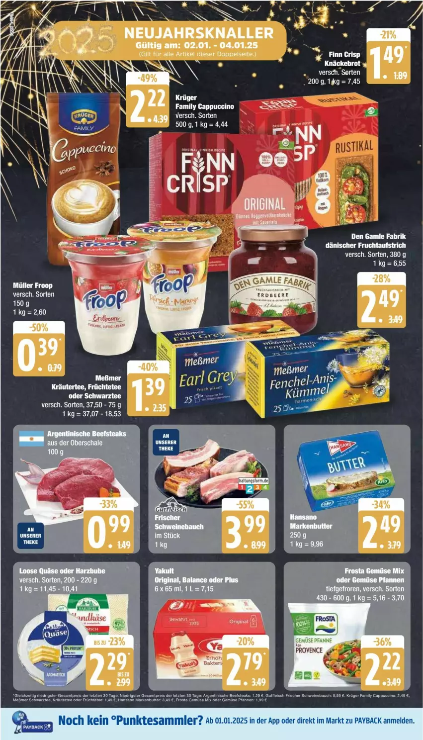 Aktueller Prospekt Edeka - Prospekte - von 30.12.2025 bis 04.01.2026 - strona 22 - produkty: aeg, aufstrich, Bau, Cap, cappuccino, cin, eis, fleisch, froop, frucht, fruchtaufstrich, früchte, Früchtetee, gutfleisch, kräuter, krüger, Müller, müller froop, pfanne, reis, schwein, schweine, Schweinebauch, steak, steaks, tee, Ti, wein, weine, ZTE