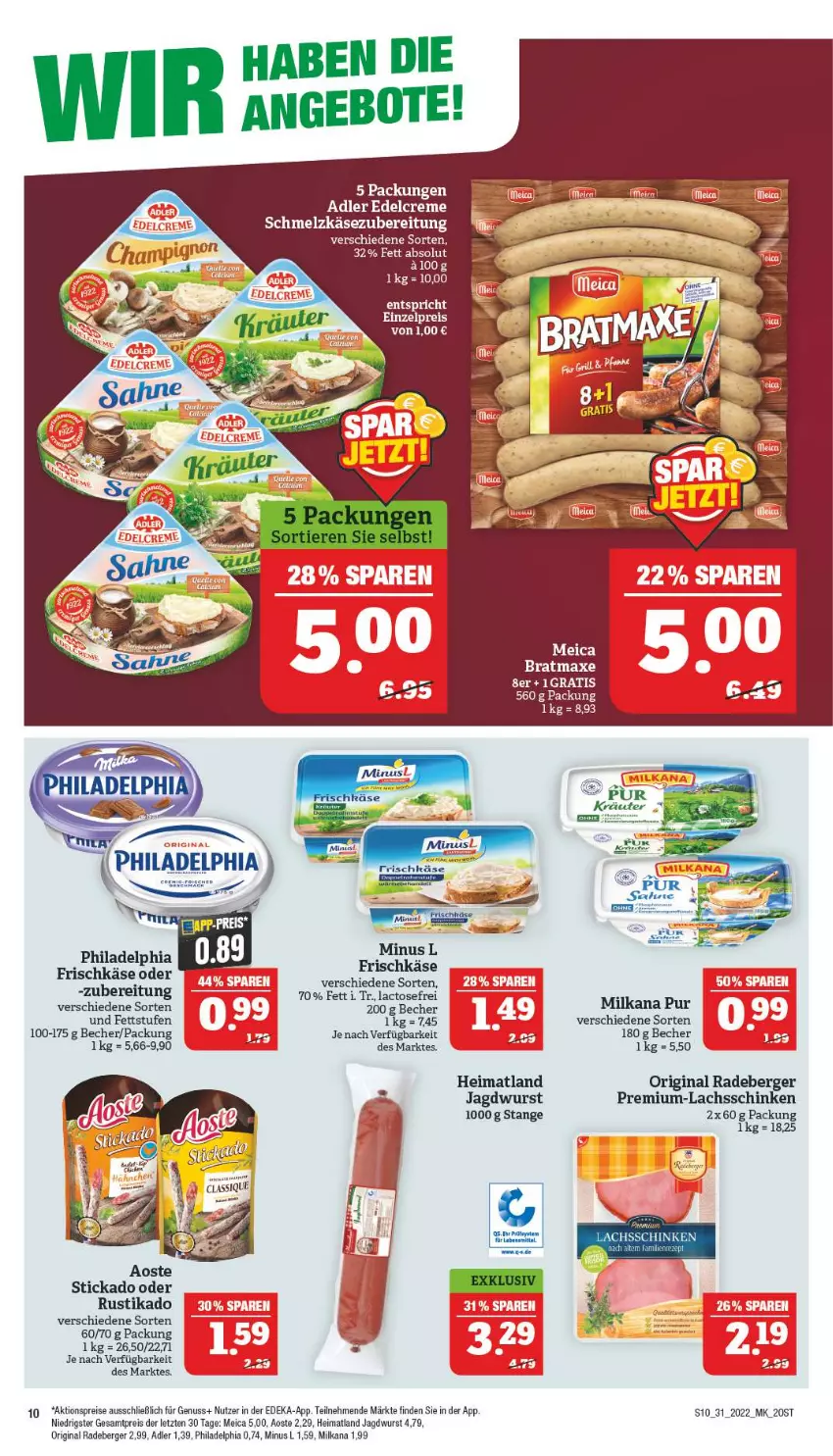 Aktueller Prospekt Marktkauf - Prospekt - von 31.07 bis 06.08.2022 - strona 14 - produkty: aktionspreis, aoste stickado, Becher, Berger, deka, eis, frischkäse, gin, jagdwurst, Käse, lachs, lachsschinken, meica, milka, milkana, nuss, philadelphia, radeberger, reis, schinken, Schmelzkäse, schmelzkäsezubereitung, stickado, tee, Ti, wurst, ZTE