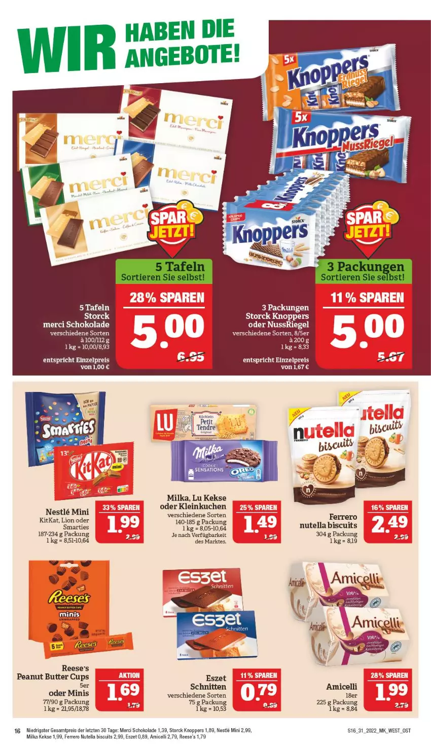 Aktueller Prospekt Marktkauf - Prospekt - von 31.07 bis 06.08.2022 - strona 20 - produkty: abis, amicelli, butter, eis, ferrero, keks, kekse, knoppers, kuchen, lion, merci, milka, nutella, peanut butter, Reese's, reis, schnitten, schoko, schokolade, sensations, smarties, storck, Ti, ZTE