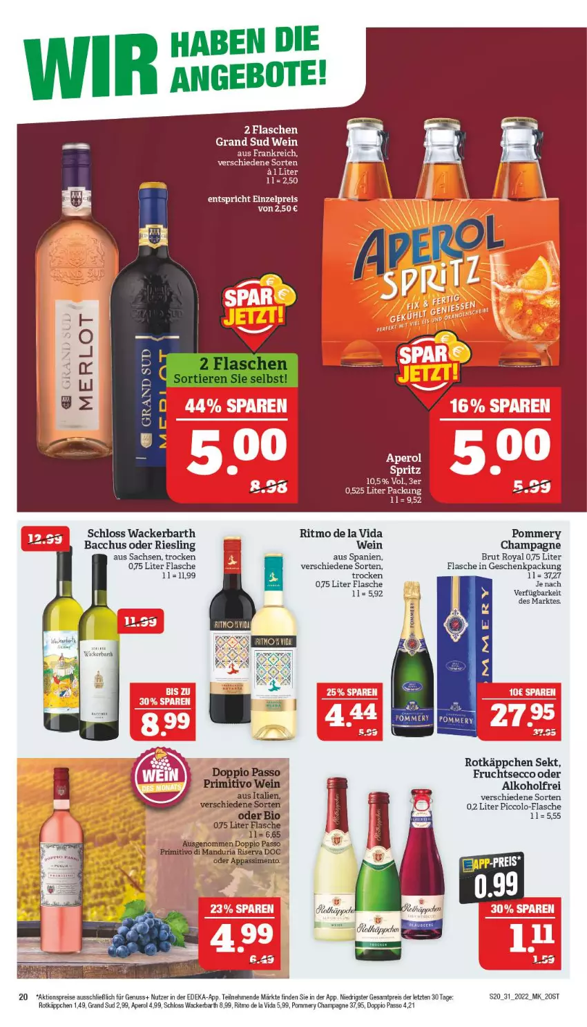 Aktueller Prospekt Marktkauf - Prospekt - von 31.07 bis 06.08.2022 - strona 24 - produkty: ACC, aktionspreis, alkohol, aperol, brut, champagne, deka, doppio passo, ecco, eis, flasche, frucht, fruchtsecco, geschenkpackung, grand sud, nuss, passo, reis, riesling, rotkäppchen, sac, sekt, Ti, wein, ZTE