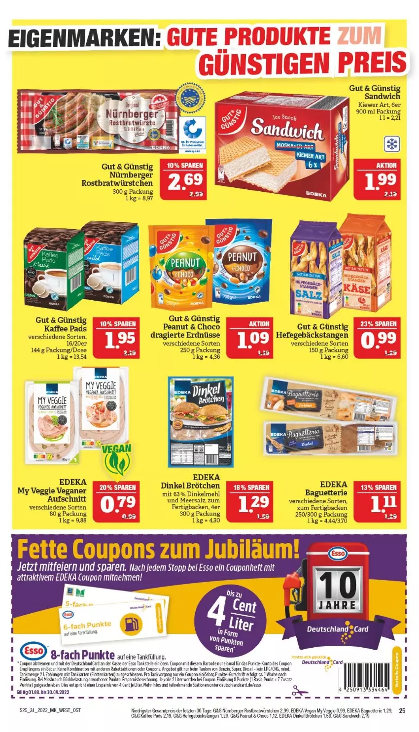 Aktueller Prospekt Marktkauf - Prospekt - von 31.07 bis 06.08.2022 - strona 29 - produkty: angebot, aufschnitt, baguette, Berger, brötchen, coupon, coupons, deka, deutschland card, deutschlandcard, Diesel, dinkelbrötchen, dinkelmehl, eis, elle, erde, erdnüsse, Hefe, kaffee, LG, meersalz, mehl, nürnberger, Rauch, reis, salz, sandwich, Ti, veggie, würstchen, ZTE