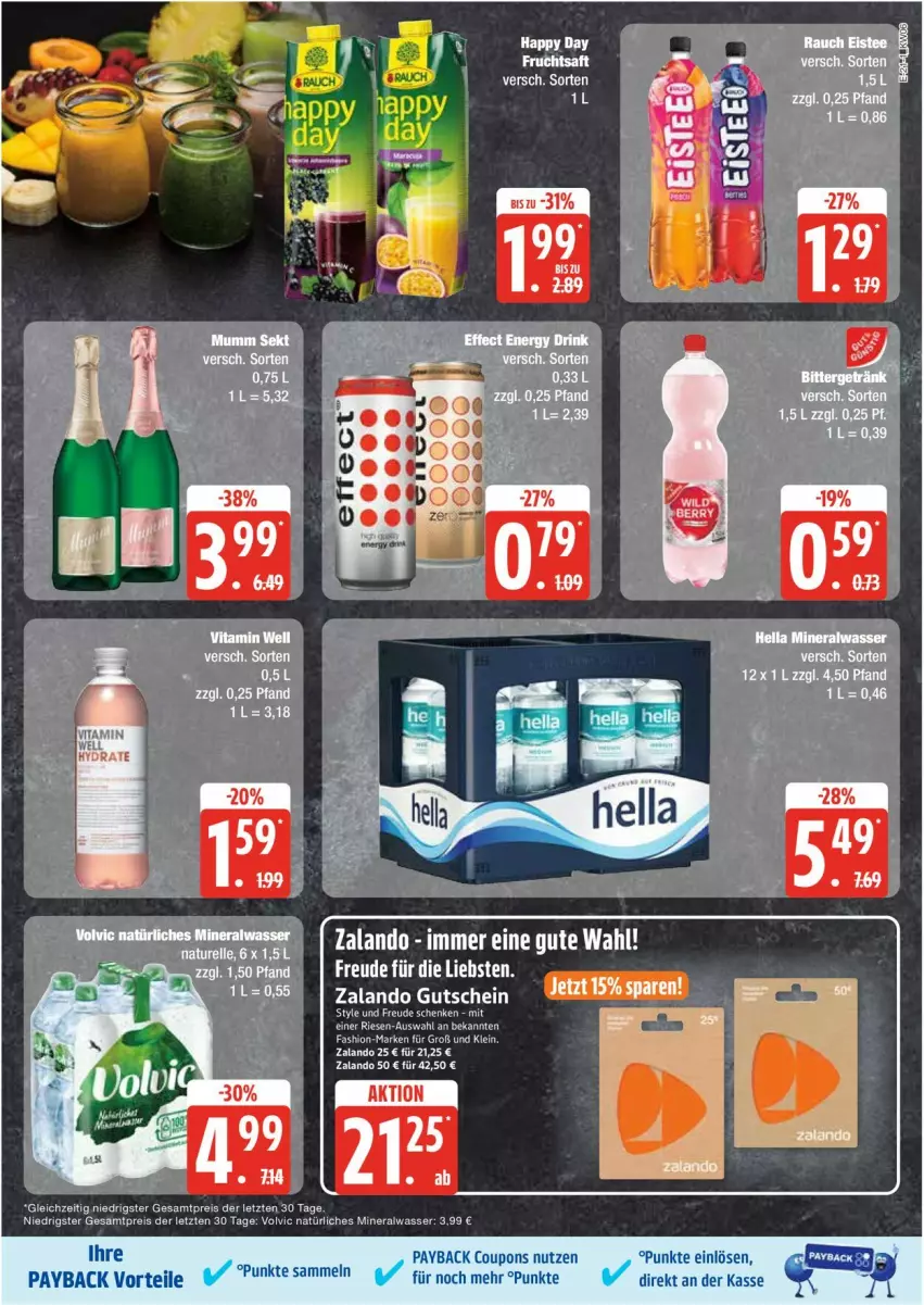 Aktueller Prospekt Edeka - Prospekte - von 03.02 bis 08.02.2025 - strona 21 - produkty: Alwa, bett, coupon, coupons, eis, elle, gutschein, mineralwasser, natürliches mineralwasser, payback, reis, Ti, volvic, volvic natürliches, wasser, ZTE