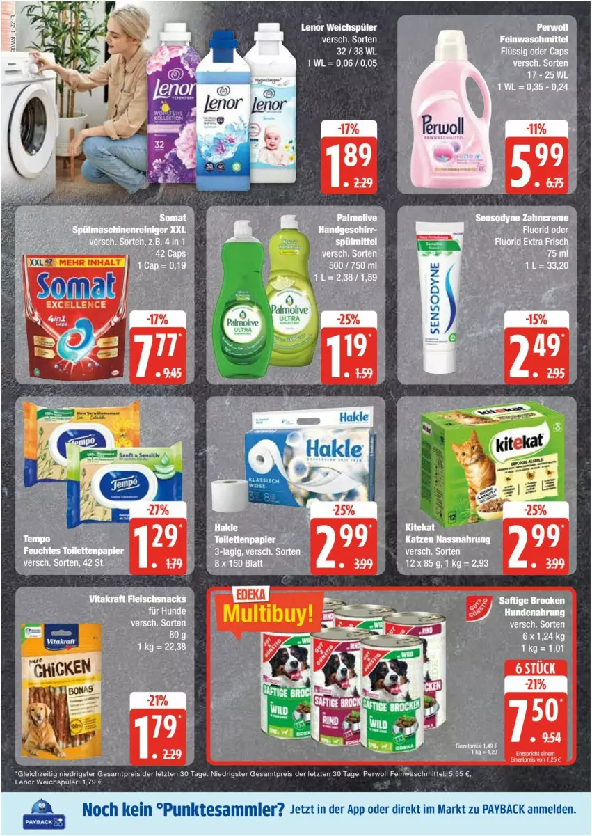 Aktueller Prospekt Edeka - Prospekte - von 03.02 bis 08.02.2025 - strona 22 - produkty: eis, kraft, lenor, lenor weichspüler, payback, perwoll, reis, sensodyne, tesa, Ti, vita, vitakraft, weichspüler, ZTE