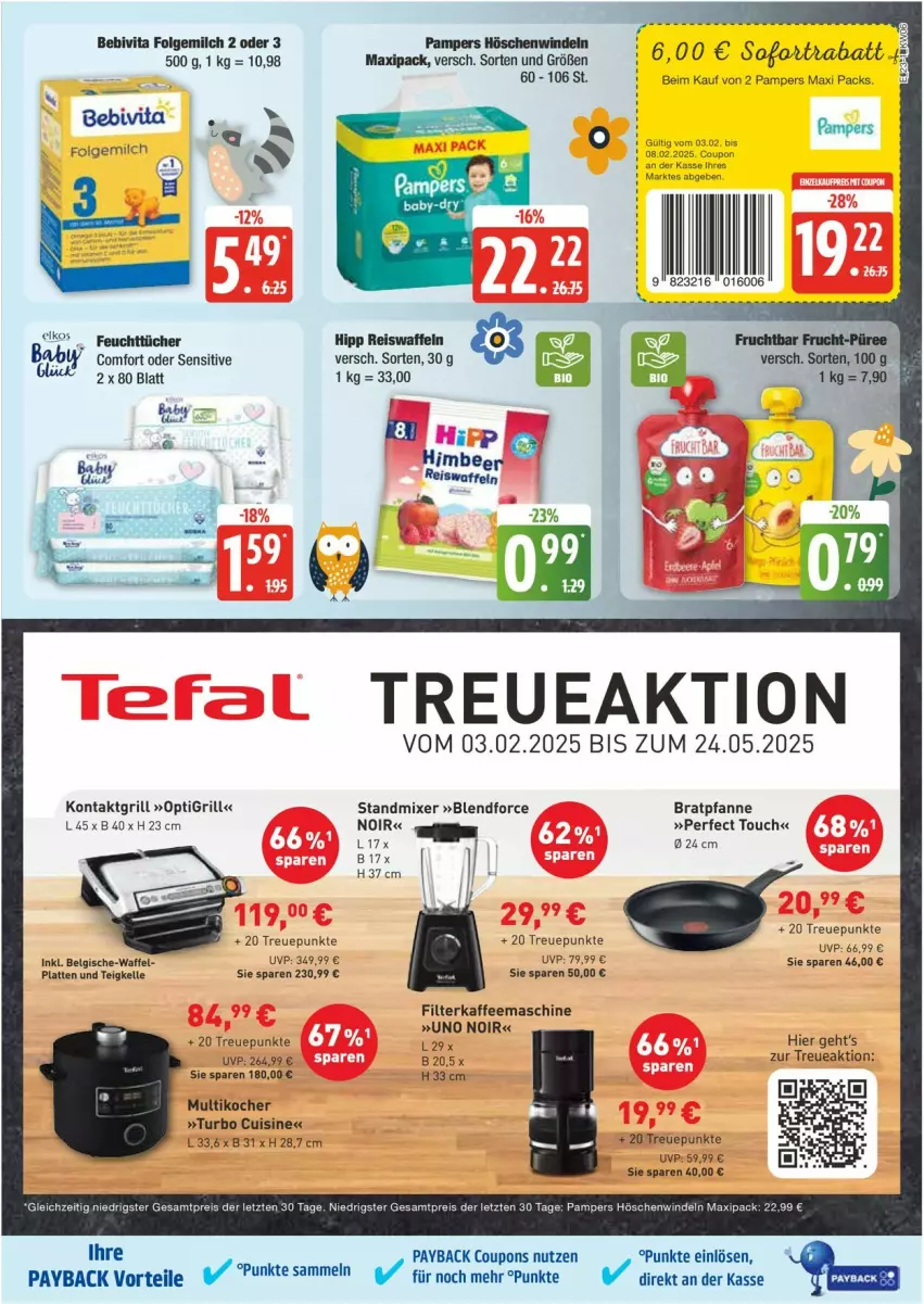 Aktueller Prospekt Edeka - Prospekte - von 03.02 bis 08.02.2025 - strona 23 - produkty: bebivita, bratpfanne, coupon, coupons, eis, eiswaffeln, elkos, elle, feuchttücher, filterkaffee, folgemilch, grill, himbeer, hipp, kaffee, kaffeemaschine, Kocher, kontaktgrill, latte, LG, milch, Mixer, Multikocher, pampers, payback, pfanne, reis, Reiswaffeln, sofortrabatt, standmixer, Ti, tücher, vita, waffeln, windeln, Yo, ZTE