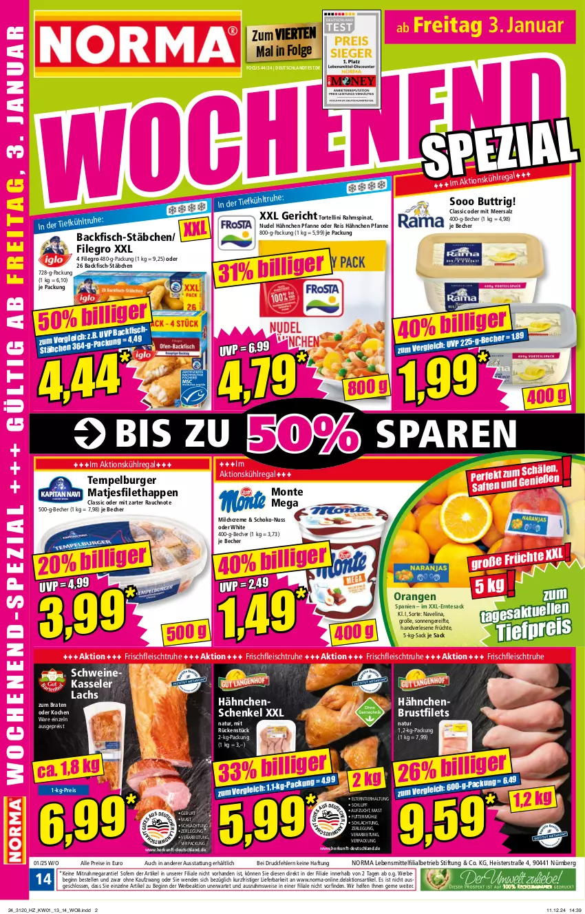 Aktueller Prospekt Norma - Norma - von 30.12.2024 bis 06.01.2025 - strona 13 - produkty: backfisch, Bebe, Becher, braten, brustfilet, burger, creme, eis, elle, filegro, filet, filets, fisch, fleisch, früchte, gin, hähnchenbrust, hähnchenbrustfilet, hähnchenschenkel, henkel, kasseler, kühlregal, lachs, lebensmittel, LG, matjes, Matjesfilet, meersalz, milch, monte, natur, navelina, nudel, nuss, orange, orangen, pfanne, Rauch, regal, reis, sac, saft, salz, schenkel, schoko, schwein, schweine, spinat, tesa, Ti, tiefpreis, torte, tortellini, wein, weine