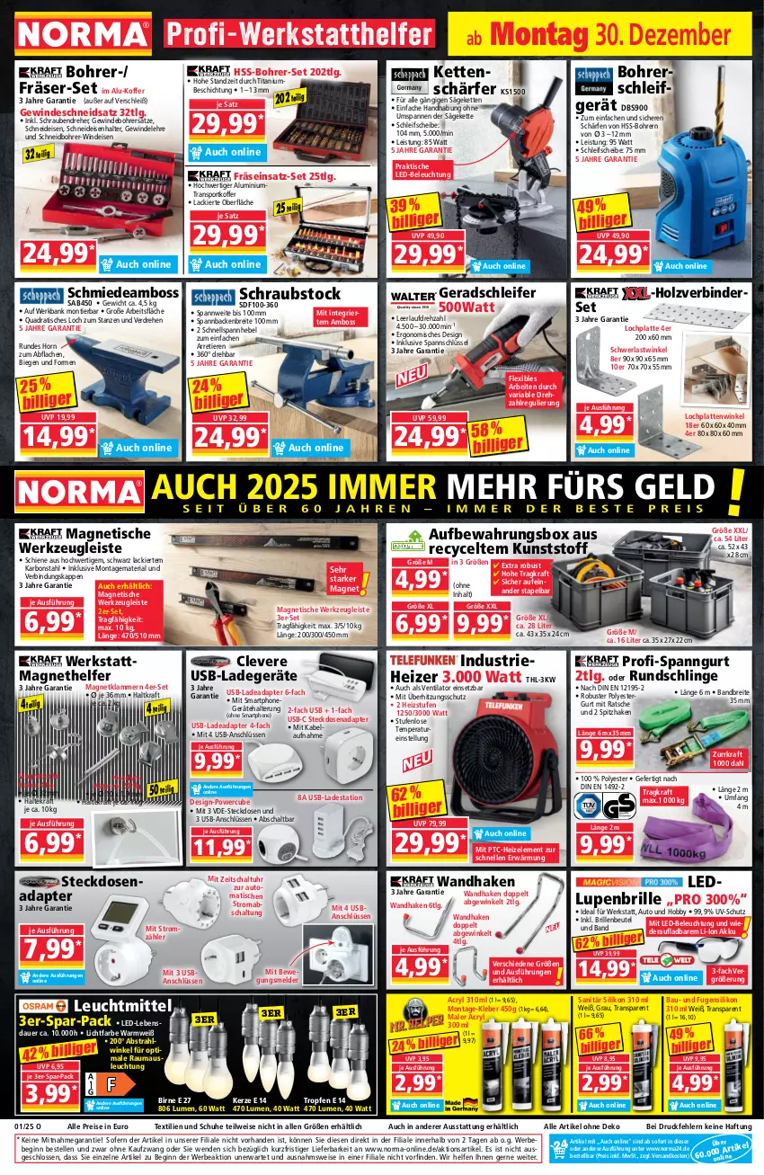 Aktueller Prospekt Norma - Norma - von 30.12.2024 bis 06.01.2025 - strona 15 - produkty: adapter, akku, auer, aufbewahrungsbox, auto, Bank, Bau, Bebe, beleuchtung, beutel, Bohrer-Set, boss, Brei, Brille, eis, elle, gin, Hobby, Holz, HP, kerze, Kette, Klammern, kleber, koffer, kraft, lack, ladegerät, lamm, latte, led-beleuchtung, leuchtmittel, LG, mab, Maus, mit led-beleuchtung, ndk, quad, reis, Ria, säge, Schal, schrauben, Schraubendreher, schuhe, smartphone, Sport, steckdose, Steckdosenadapter, Ti, Tiere, tisch, überhitzungsschutz, uhr, usb, uv-schutz, ventilator, werkzeug