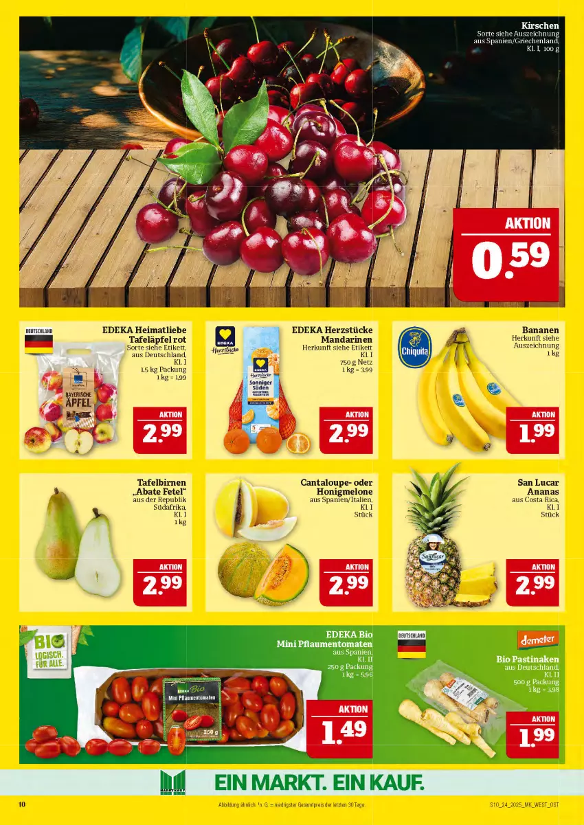 Aktueller Prospekt Marktkauf - Prospekt - von 08.06 bis 14.06.2025 - strona 10 - produkty: ananas, asti, banane, bananen, bio, Birnen, deka, edeka bio, eis, honig, honigmelone, mandarine, mandarinen, melone, reis, tafeläpfel, tafelbirnen, Ti, ZTE