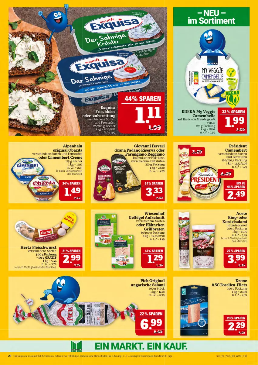 Aktueller Prospekt Marktkauf - Prospekt - von 08.06 bis 14.06.2025 - strona 20 - produkty: aktionspreis, Alpenhain, aufschnitt, Becher, braten, camembert, camembert creme, creme, deka, dell, eis, elle, fleisch, fleischwurst, Geflügel, gin, grana, grana padano, grill, hartkäse, herta, italienischer hartkäse, Käse, krone, LG, mandel, mortadella, nuss, obazda, padano, parmigiano, parmigiano reggiano, Rana, reggiano, reis, rel, ring, riserva, salami, Ti, Ungarische Salami, veggie, wiesenhof, wurst, ZTE