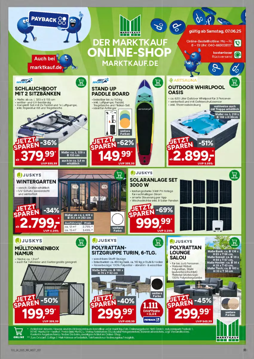 Aktueller Prospekt Marktkauf - Prospekt - von 08.06 bis 14.06.2025 - strona 33 - produkty: Bank, eis, Garten, hocker, kissen, LG, möbel, pool, Ria, schlauch, sessel, Sofa, stuhl, Tasche, Ti, tisch, tragetasche, uhr, uv-schutz, wasser, Whirlpool