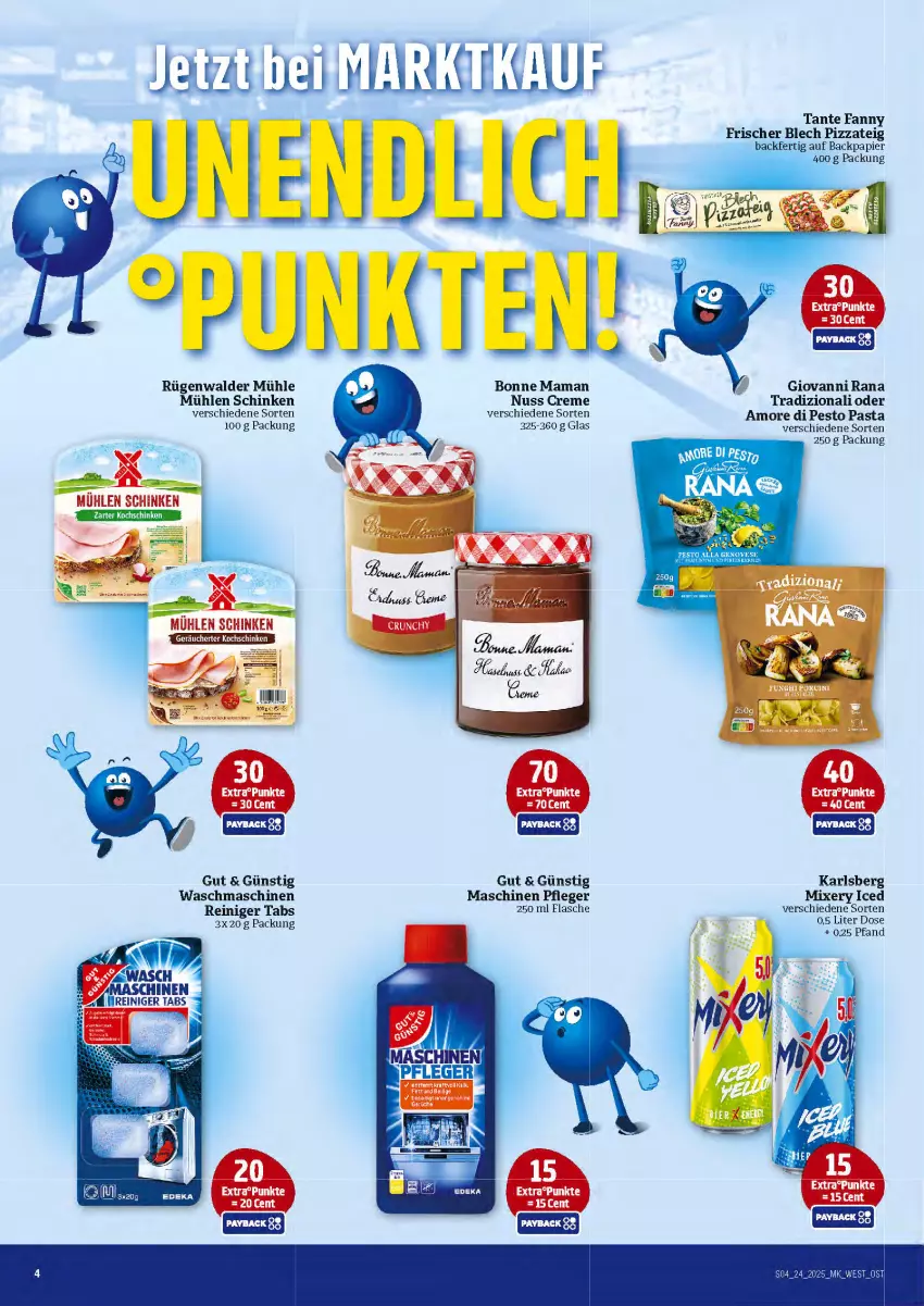 Aktueller Prospekt Marktkauf - Prospekt - von 08.06 bis 14.06.2025 - strona 4 - produkty: bonne maman, creme, flasche, karlsberg, karlsberg mixery, mam, Mixer, mixery, mühlen schinken, nuss, papier, pasta, pesto, pizza, Pizzateig, Rana, reiniger, rügenwalder, rügenwalder mühle, schinken, tante fanny, tee, Ti, waschmaschine, waschmaschinen