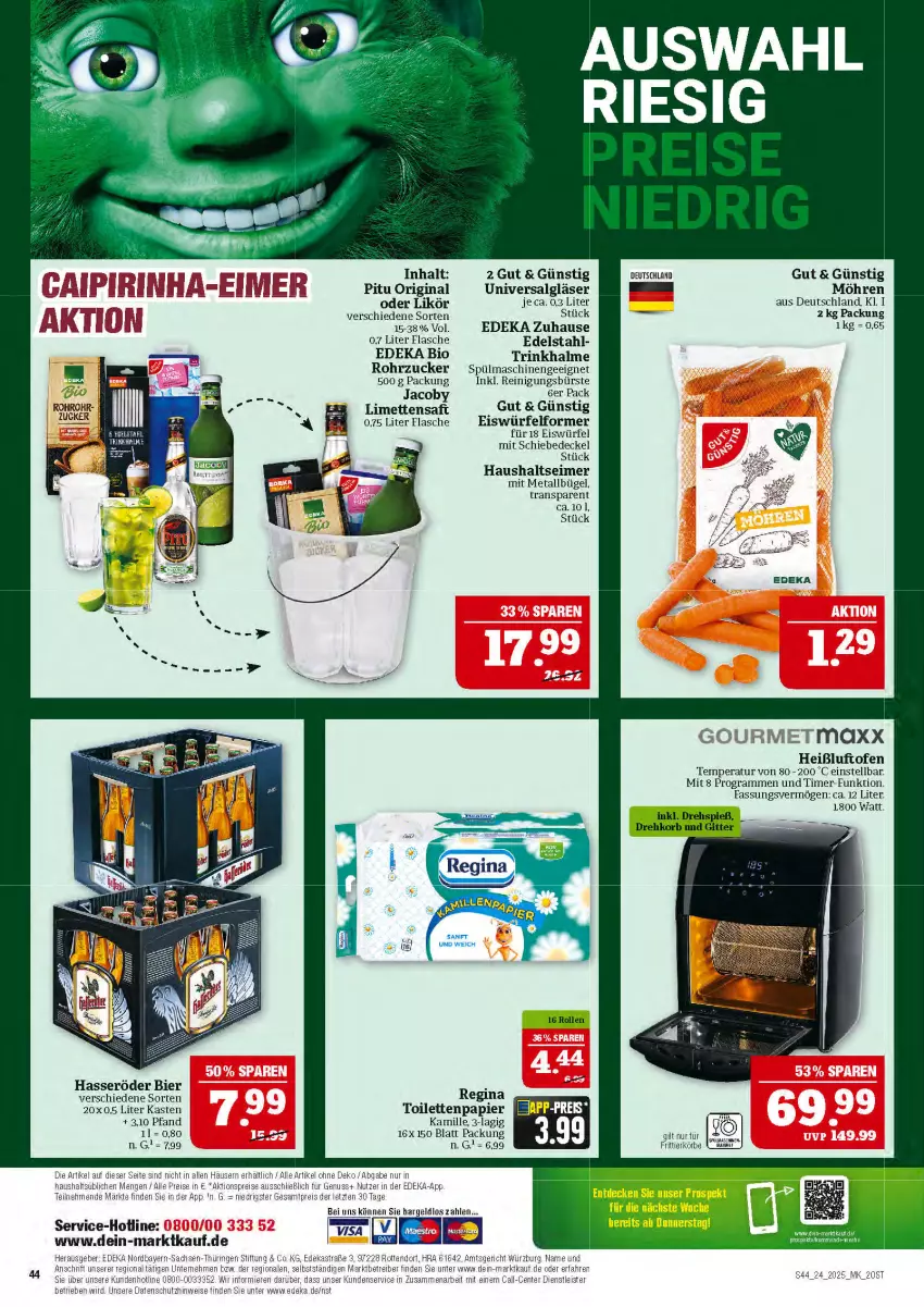 Aktueller Prospekt Marktkauf - Prospekt - von 08.06 bis 14.06.2025 - strona 44 - produkty: aktionspreis, Astra, bier, bio, bügel, bürste, decke, Deckel, deka, edeka bio, edelstahl, eimer, eis, eiswürfel, ente, flasche, gin, Gläser, hasseröder, Kamill, kamille, LG, likör, limette, limetten, Mett, metten, möhren, nuss, Ofen, papier, Reinigung, reinigungsbürste, reis, ring, rohrzucker, sac, saft, spülmaschinen, Ti, timer, toilettenpapier, Trinkhalme, würfel, ZTE, zucker