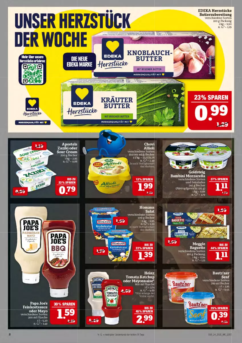 Aktueller Prospekt Marktkauf - Prospekt - von 08.06 bis 14.06.2025 - strona 8 - produkty: baguette, Bau, Becher, butter, chovi, deka, eis, ente, feinkost, flasche, goldsteig, homann, ketchup, mayonnaise, mozzarella, reis, rel, salat, sour cream, tee, tomato ketchup, Yo, zaziki, ZTE