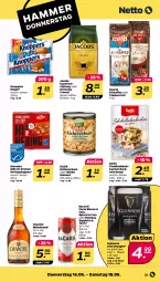 Gazetka promocyjna Netto - Angebote ab Montag - Gazetka - ważna od 18.06 do 18.06.2022 - strona 21 - produkty: bacardi, backmischung, bohne, bohnen, bombay sapphire, Cap, cappuccino, chantré, cin, cola, eis, eiskaffee, erbsen, Guinness, hawesta, hering, Herings, Heringshappen, jacobs, kaffee, kaffeebohnen, kichererbsen, knoppers, kuchen, oder cappuccino, riegel, ring, sapphire, Ti, tonic, wein, weinbrand, Weiße Bohnen