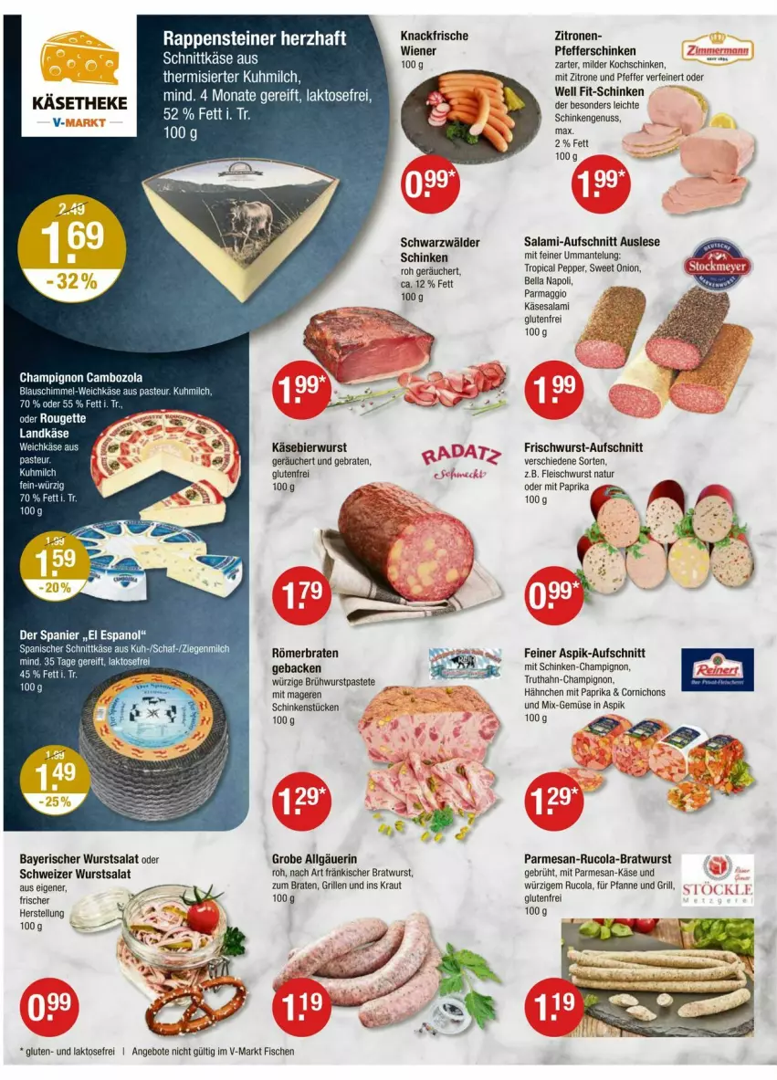 Aktueller Prospekt Vmarkt - Prospekte - von 26.06 bis 02.07.2025 - strona 2 - produkty: angebot, angebote, aufschnitt, bier, braten, bratwurst, Brühwurst, champignon, cola, eis, fisch, fische, fleisch, fleischwurst, frischwurst-aufschnitt, geback, grill, Käse, käsetheke, kochschinken, Kraut, landkäse, LG, maggi, Mantel, milch, mit paprika, natur, ndk, nuss, paprika, pastete, pfanne, pfeffer, rucola, salami, salat, schinken, schnittkäse, schwarzwälder schinken, steiner, Ti, truthahn, weichkäse, wiener, wurst, zitrone, zitronen