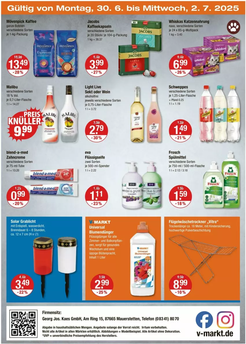 Aktueller Prospekt Vmarkt - Prospekte - von 26.06 bis 02.07.2025 - strona 24 - produkty: alkohol, alle artikel ohne dekoration, angebot, angebote, auer, blend-a-med, creme, dekoration, dell, eis, flasche, flüssigseife, Frosch, jacobs, kaes, kaffee, kaffeekapseln, katzennahrung, LG, Malibu, Mode, ring, schweppes, Seife, sekt, spülmittel, telefon, Ti, wasser, wein, whiskas, zahncreme