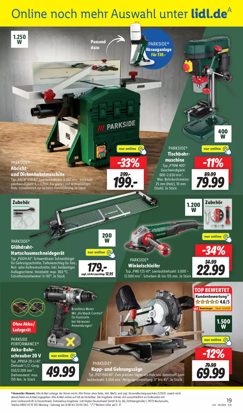 Aktueller Prospekt Lidl - Aktionsprospekt - von 13.05 bis 18.05.2024 - strona 21 - produkty: akku, akku-bohrschrauber, angebot, angebote, Bohrschrauber, bügel, Draht, eis, elle, Gehrungssäge, Holz, ladegerät, latte, messer, ndk, Parkside, reis, rel, säge, Schal, Schale, telefon, Ti, tisch, Tischbohrmaschine, uhr, Winkelschleifer