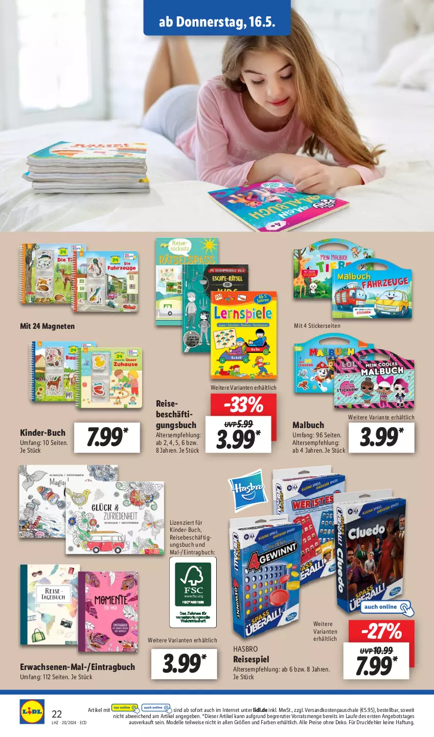 Aktueller Prospekt Lidl - Aktionsprospekt - von 13.05 bis 18.05.2024 - strona 26 - produkty: angebot, buch, dell, eis, elle, Hasbro, Kinder, Malbuch, Mode, ndk, reis, Ria, Schal, Schale, Ti, ZTE