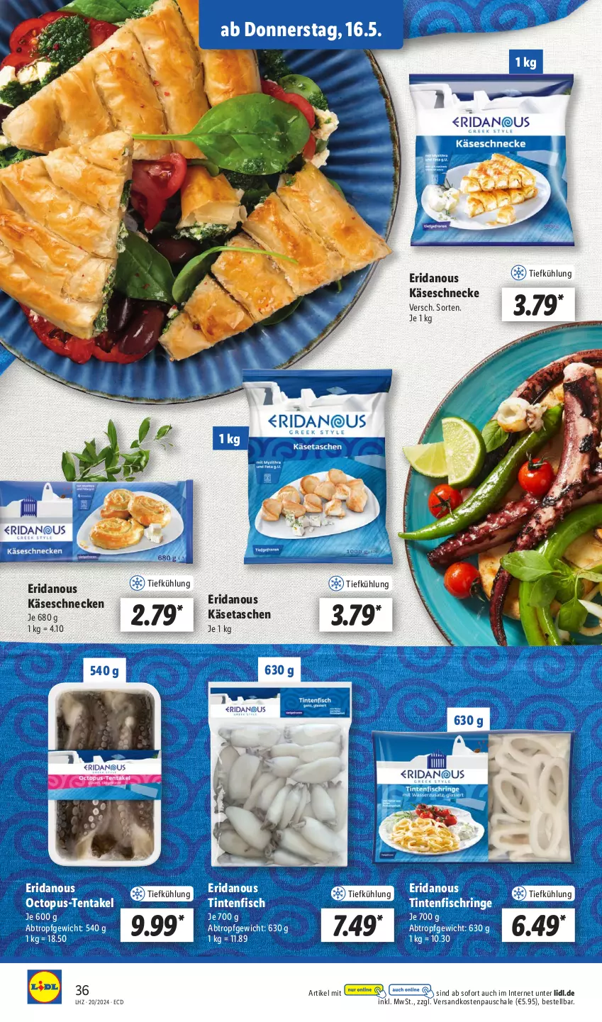 Aktueller Prospekt Lidl - Aktionsprospekt - von 13.05 bis 18.05.2024 - strona 42 - produkty: fisch, Käse, Käseschnecke, ndk, ring, Schal, Schale, Tasche, taschen, Ti, Tintenfischringe