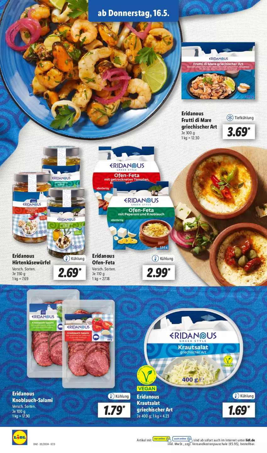 Aktueller Prospekt Lidl - Aktionsprospekt - von 13.05 bis 18.05.2024 - strona 44 - produkty: feta, frutti di mare, hirtenkäse, Käse, knoblauch, Kraut, krautsalat, ndk, Ofen, salami, salat, Schal, Schale, Ti, würfel