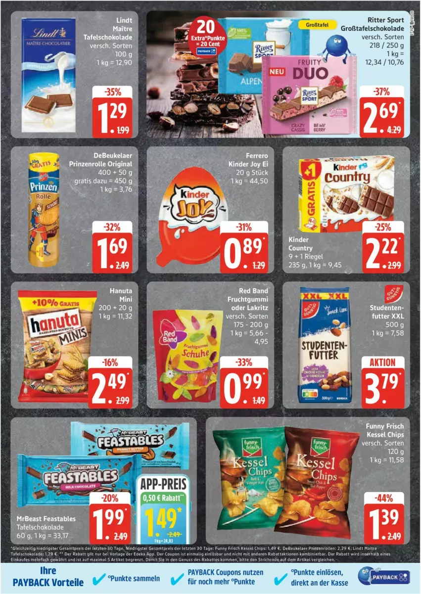 Aktueller Prospekt Edeka - Prospekte - von 17.02 bis 22.02.2025 - strona 19 - produkty: chips, coupon, coupons, debeukelaer, deka, eis, ente, Funny Frisch, leine, lindt, nuss, payback, reis, ritter, ritter sport, schoko, Sport, Ti, ZTE