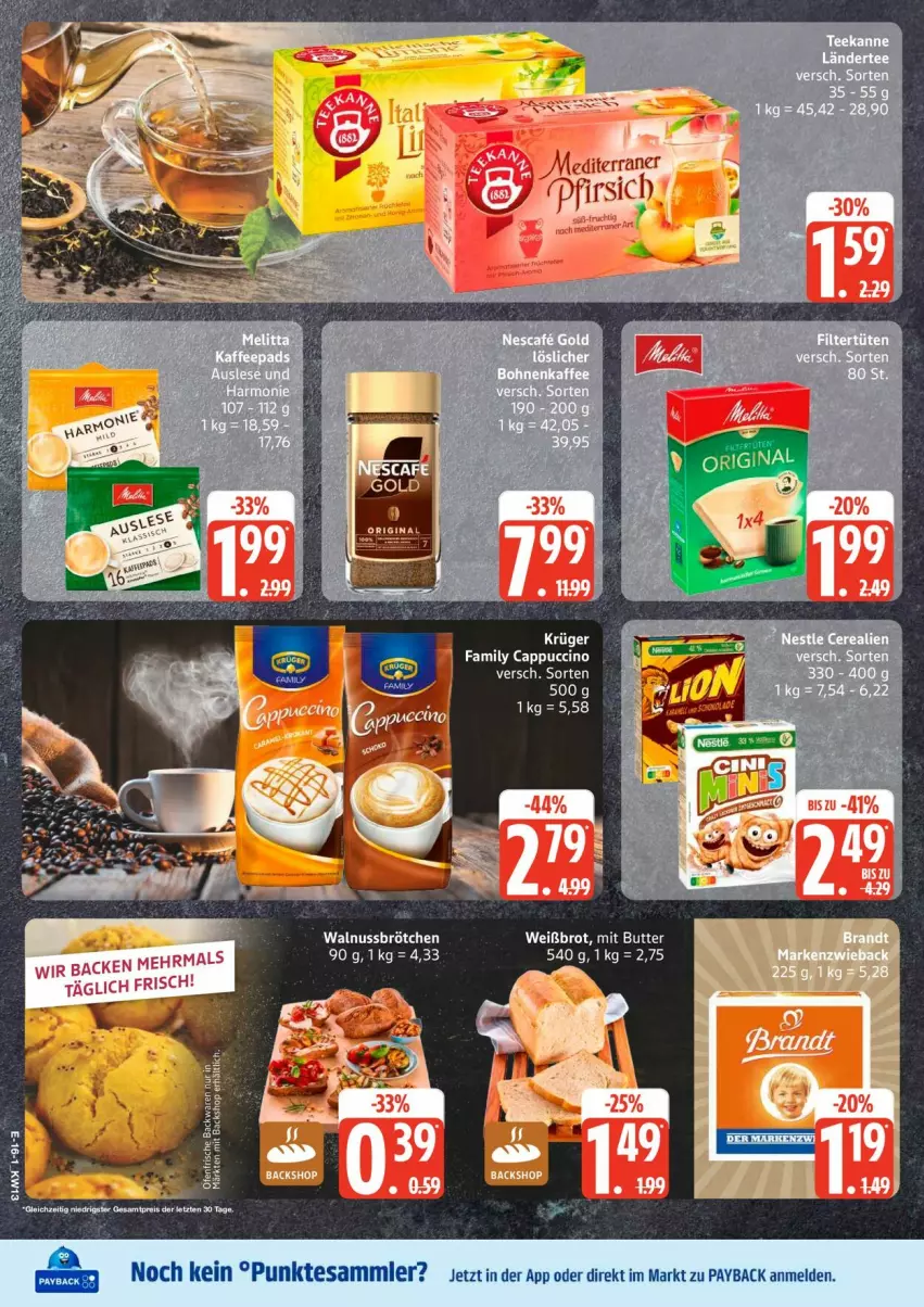 Aktueller Prospekt Edeka - Prospekte - von 23.03 bis 28.03.2026 - strona 18 - produkty: backwaren, brötchen, nuss, payback, tee, tesa, Ti, walnuss