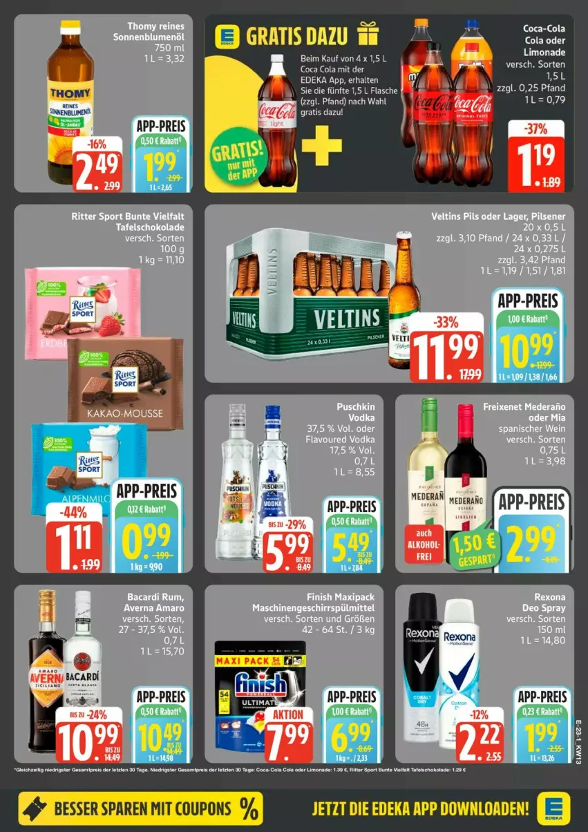 Aktueller Prospekt Edeka - Prospekte - von 23.03 bis 28.03.2026 - strona 25 - produkty: bacardi, bier, buch, coca-cola, cola, coupon, coupons, eis, LG, limo, limonade, reis, ritter, ritter sport, schoko, schokolade, Sport, tafelschokolade, tee, thomy, Ti, veltins, ZTE