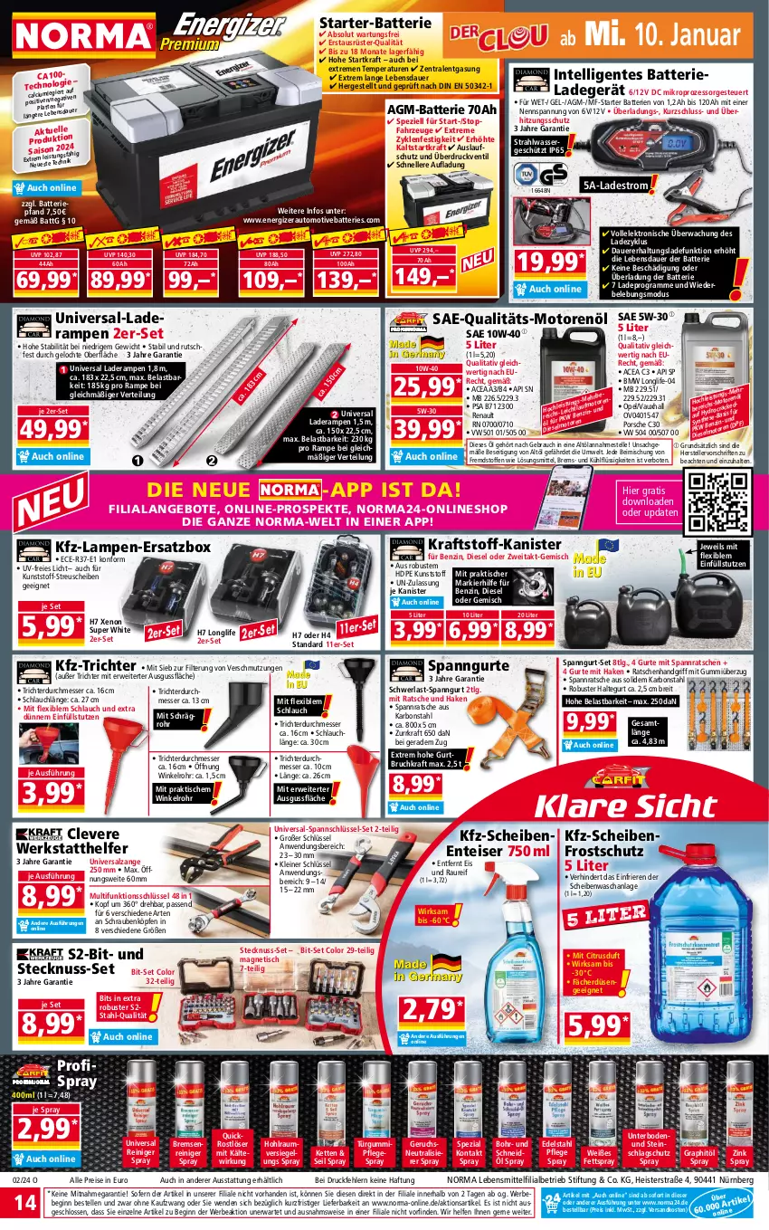 Aktueller Prospekt Norma - Norma - von 08.01 bis 15.01.2023 - strona 14 - produkty: angebot, angebote, auer, auto, batterie, batterien, Bebe, Brei, Calcium, citrus, Diesel, edelstahl, eis, Elektro, elle, energizer, ente, gin, gsw, Kette, kraft, ladegerät, Lampe, latte, lebensmittel, leine, LG, longlife, messer, motorenöl, ndk, nuss, Pflegespray, Rauch, reiniger, reis, rwe, sac, salz, schlauch, schrauben, Spezi, teller, Ti, tisch, überhitzungsschutz, wasser