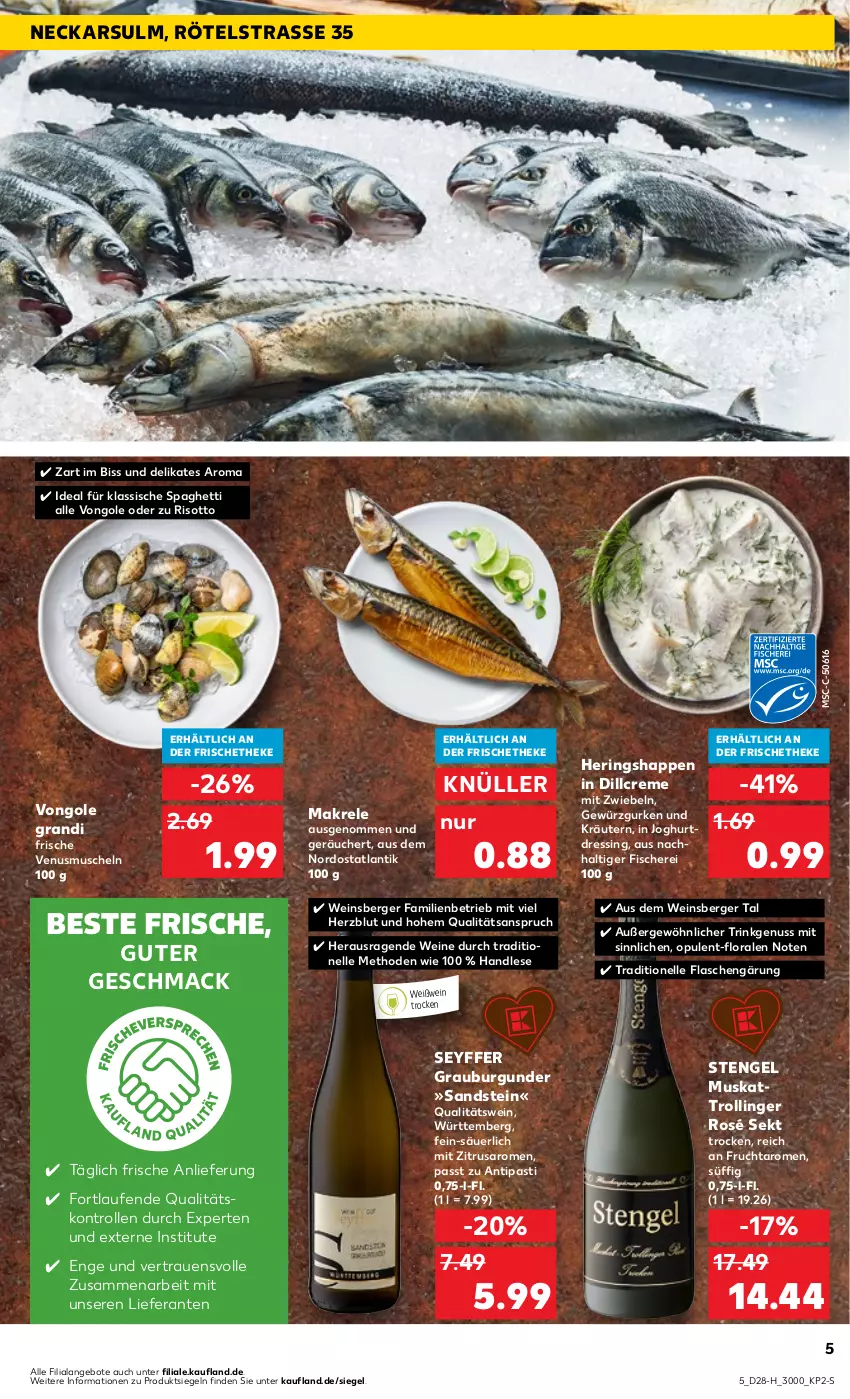 Aktueller Prospekt Kaufland - Extra-Angebote - von 13.07 bis 19.07.2023 - strona 5 - produkty: angebot, angebote, antipasti, asti, Berger, burgunder, creme, dressing, elle, Engel, fisch, fische, Fischer, flasche, frucht, gewürz, Gewürzgurke, gewürzgurken, grauburgunder, gurke, gurken, hering, Herings, Heringshappen, joghur, joghurt, kräuter, kräutern, Laufen, mac, Makrele, mit zwiebeln, Muscheln, nuss, qualitätswein, rel, ring, risotto, saro, Schere, sekt, spaghetti, Ti, trolli, trollinger, venus, wein, weine, Weißwein, zwiebel, zwiebeln