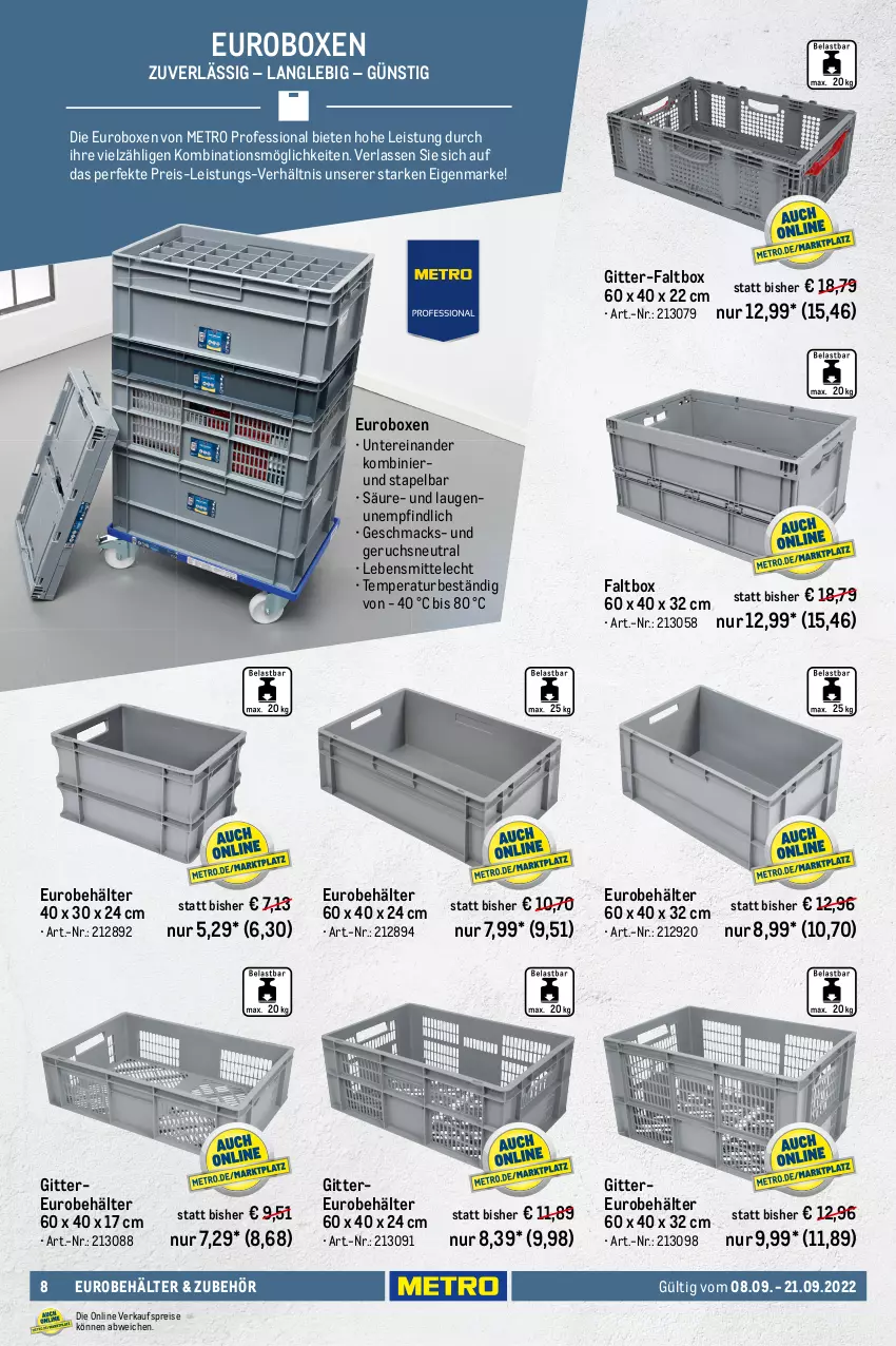 Aktueller Prospekt Metro - Transport & Lagern Spezial - von 08.09 bis 21.09.2022 - strona 8 - produkty: Behälter, besteck, bestecke, decke, Deckel, eis, Gläser, lebensmittel, mac, Metro, reis, Ti