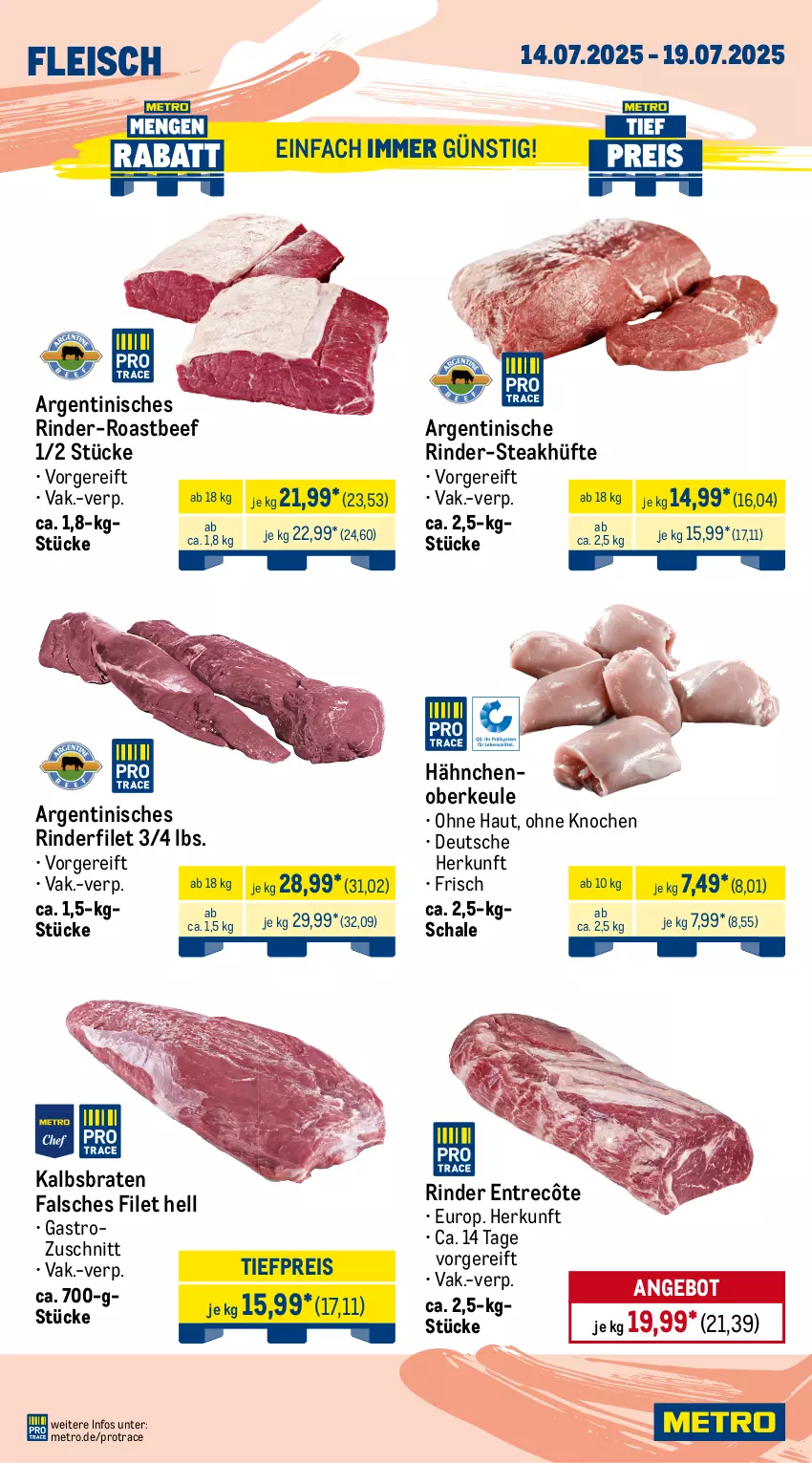 Aktueller Prospekt Metro - Wochen-Angebote - von 14.07 bis 19.07.2025 - strona 2 - produkty: ACC, angebot, beef, braten, burger, Carpaccio, eis, entrecôte, Falsches Filet, filet, fleisch, lack, lamm, Metro, reis, rind, rinder, rinderfilet, roastbeef, Schal, Schale, schwein, sim, spare ribs, steak, steakhüfte, tafelspitz, Ti, tiefpreis, weber, wein