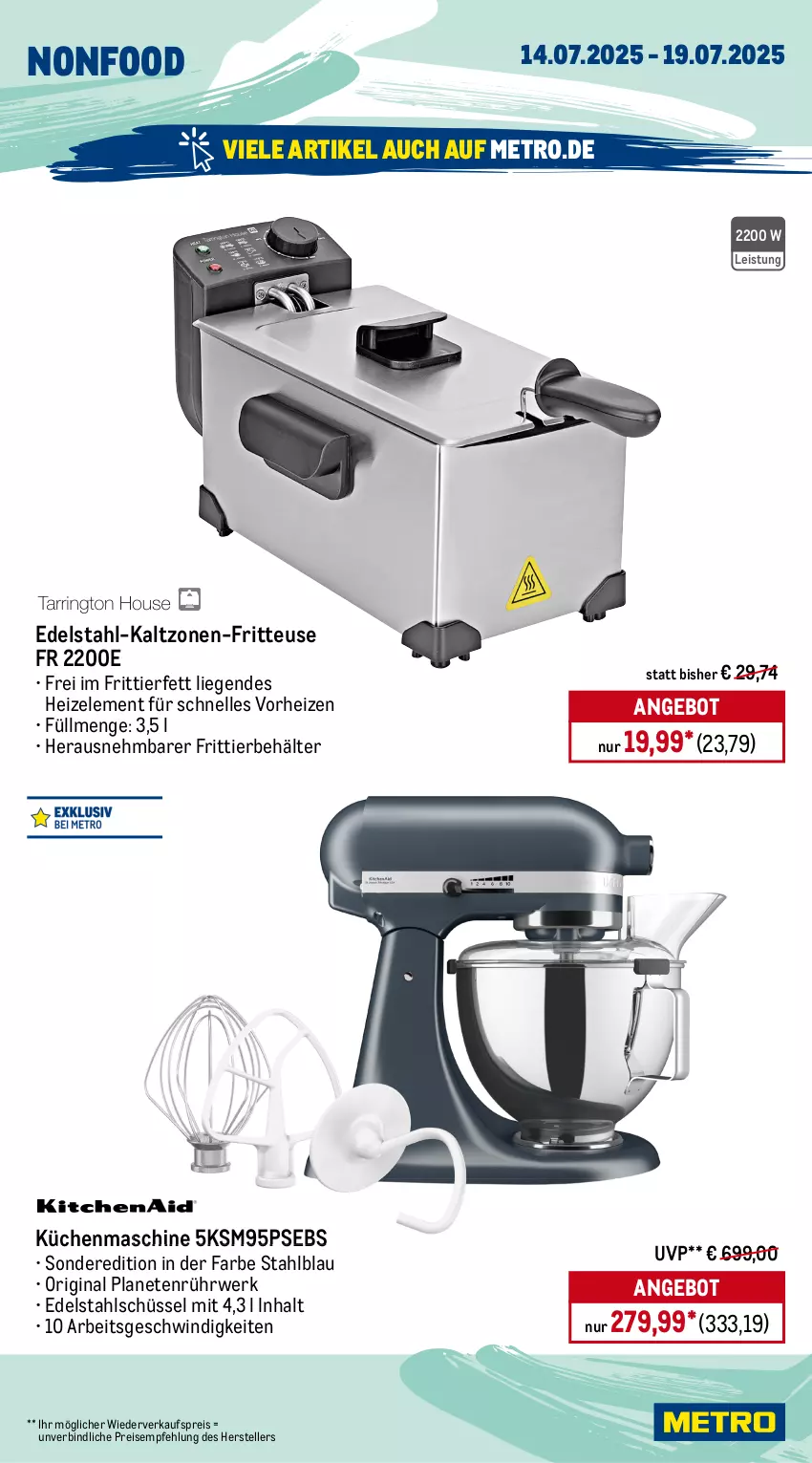 Aktueller Prospekt Metro - Wochen-Angebote - von 14.07 bis 19.07.2025 - strona 20 - produkty: ACC, angebot, auto, Behälter, chia, edelstahl, eis, eismaschine, elle, espresso, fritteuse, frucht, gin, joghur, joghurt, kaffee, kaffeevollautomat, küche, Küchen, küchenmaschine, latte, latte macchiato, Liege, mac, macchiato, Metro, milch, Reinigung, reis, rwe, sahne, schüssel, Sorbet, teller, Ti, tisch, wasser